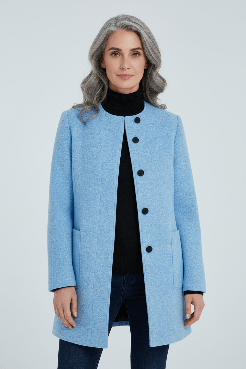 Elara | Women’s Wool-Blend Coat with Stand Collar and Timeless Silhouette