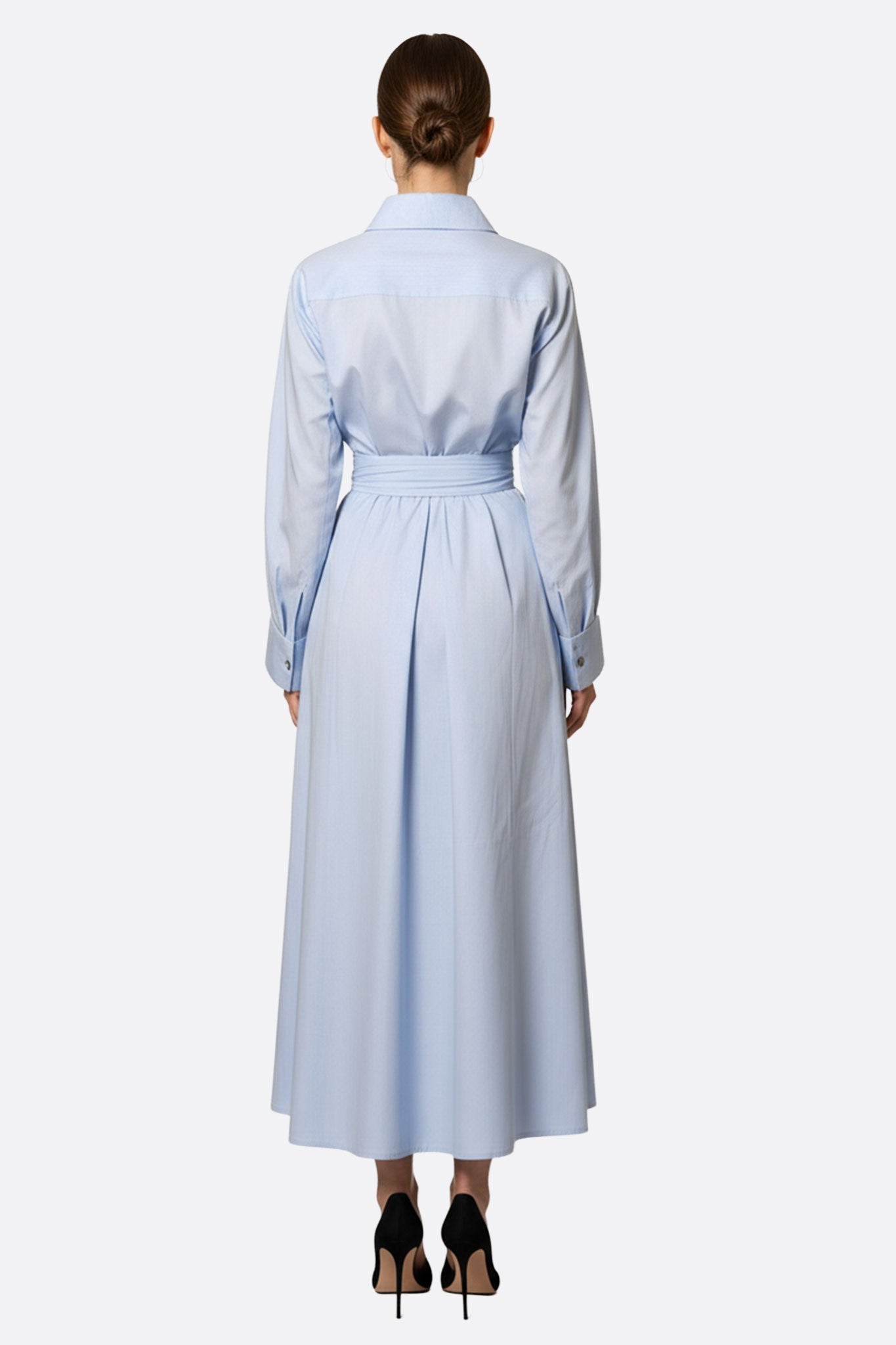 Sky Blue Longline Shirt Dress with Belted Waist
