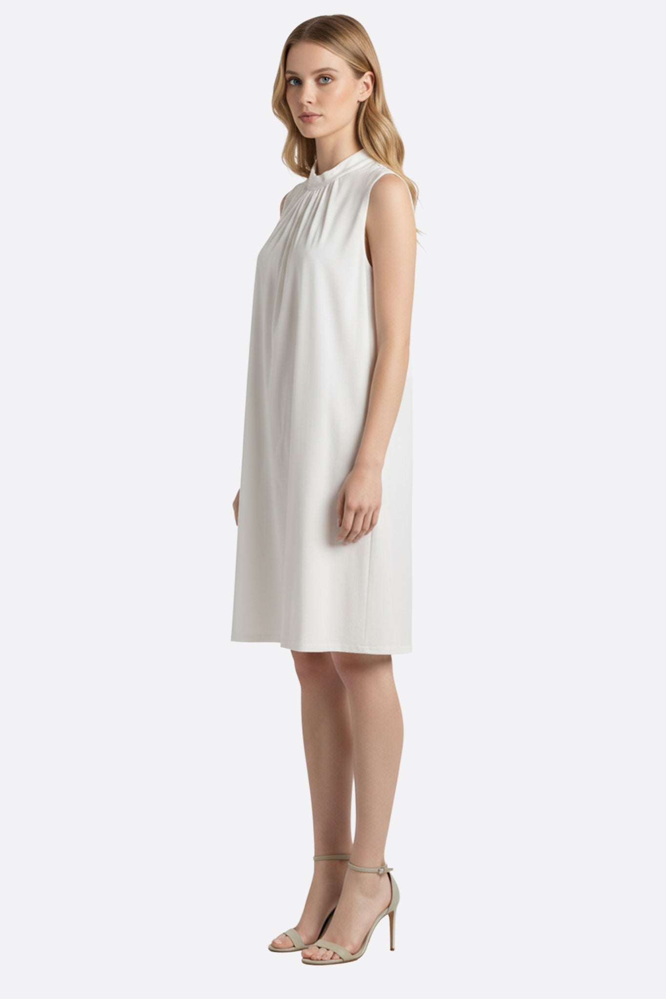 White Draped Neck Midi Dress