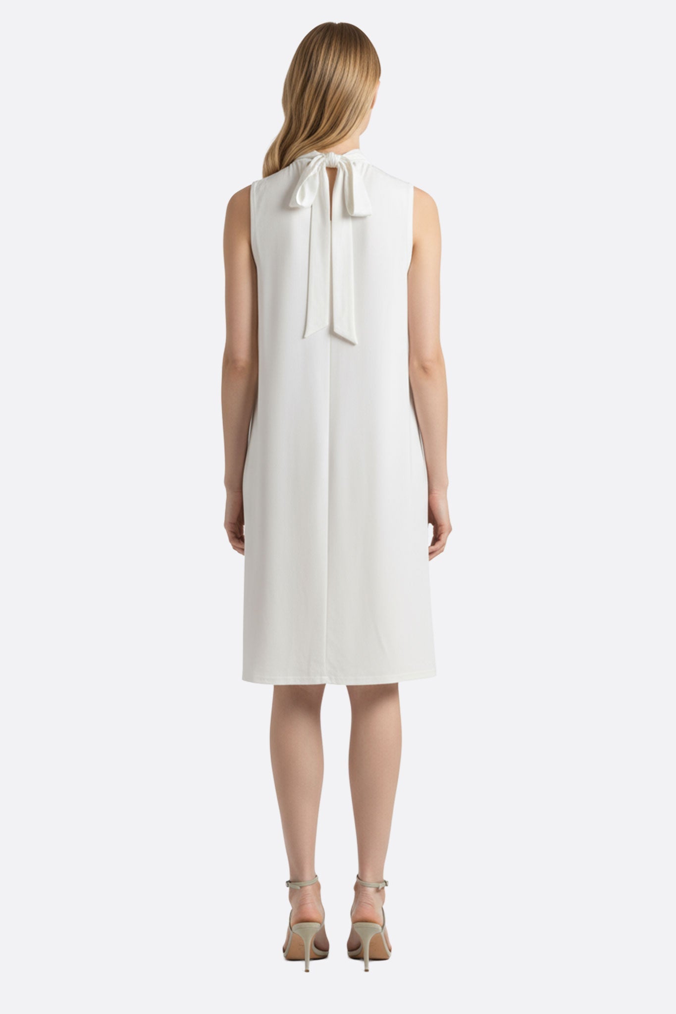 White Draped Neck Midi Dress