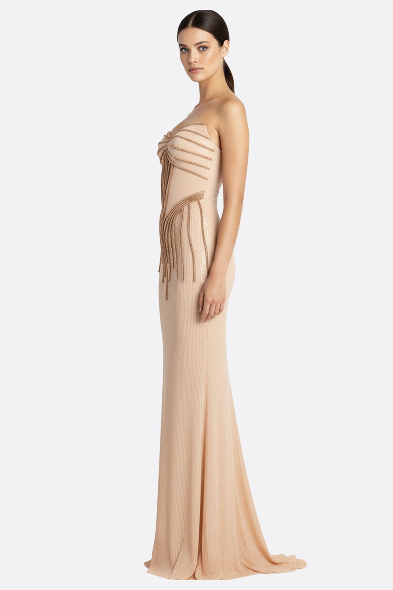 Beige Embroidered Mermaid Maxi Dress