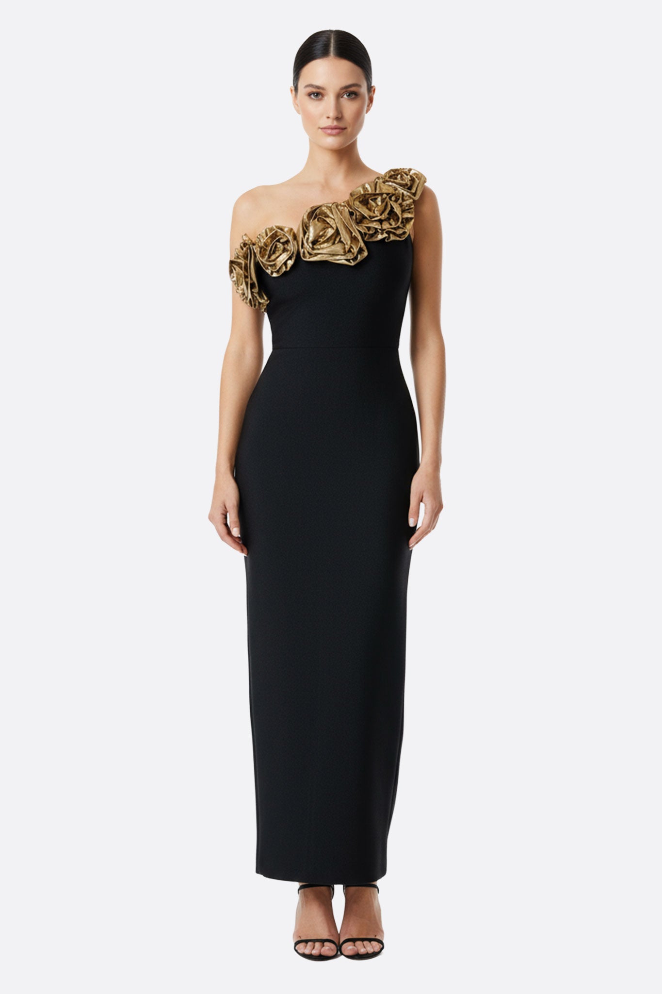 Black Asymmetric Neckline Maxi Dress