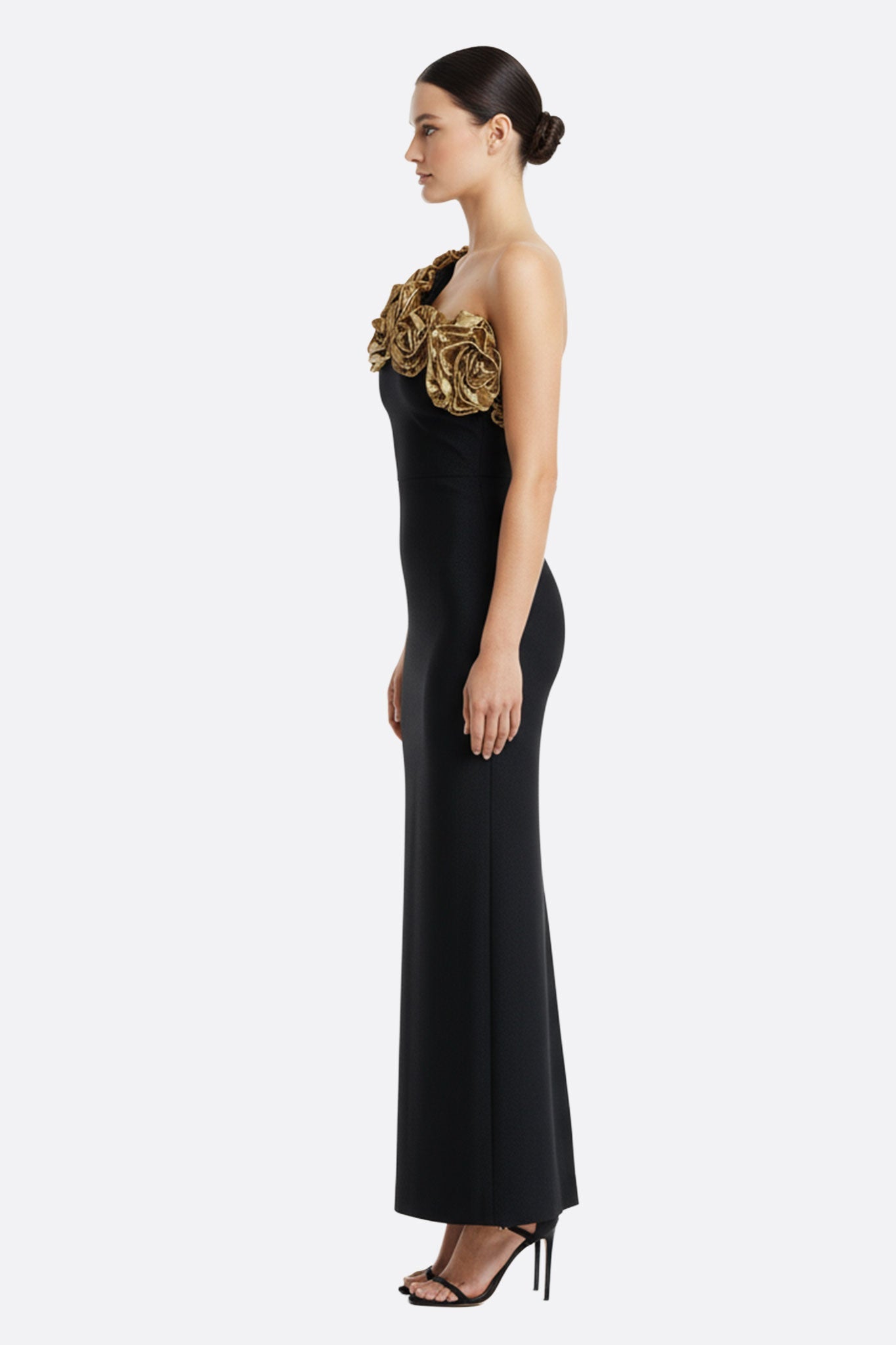 Black Asymmetric Neckline Maxi Dress