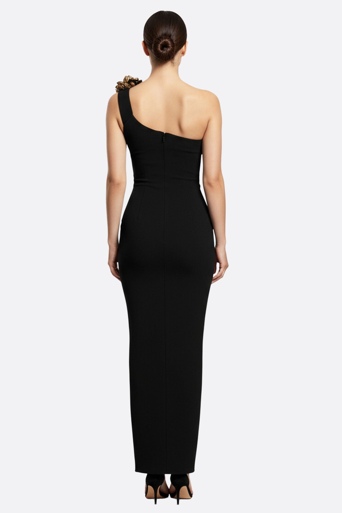Black Asymmetric Neckline Maxi Dress
