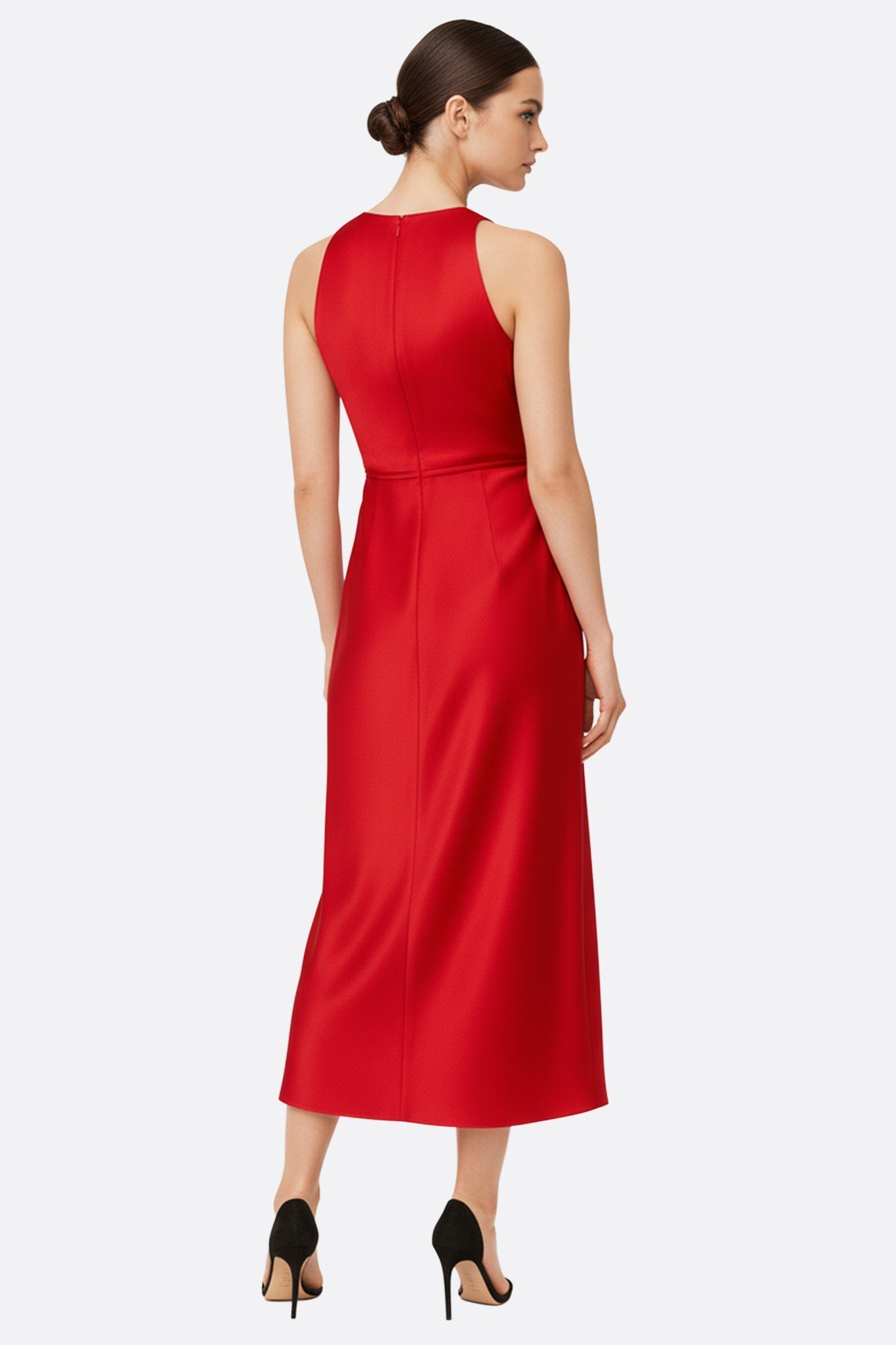 Red Satin Halter-Neck Maxi Dress