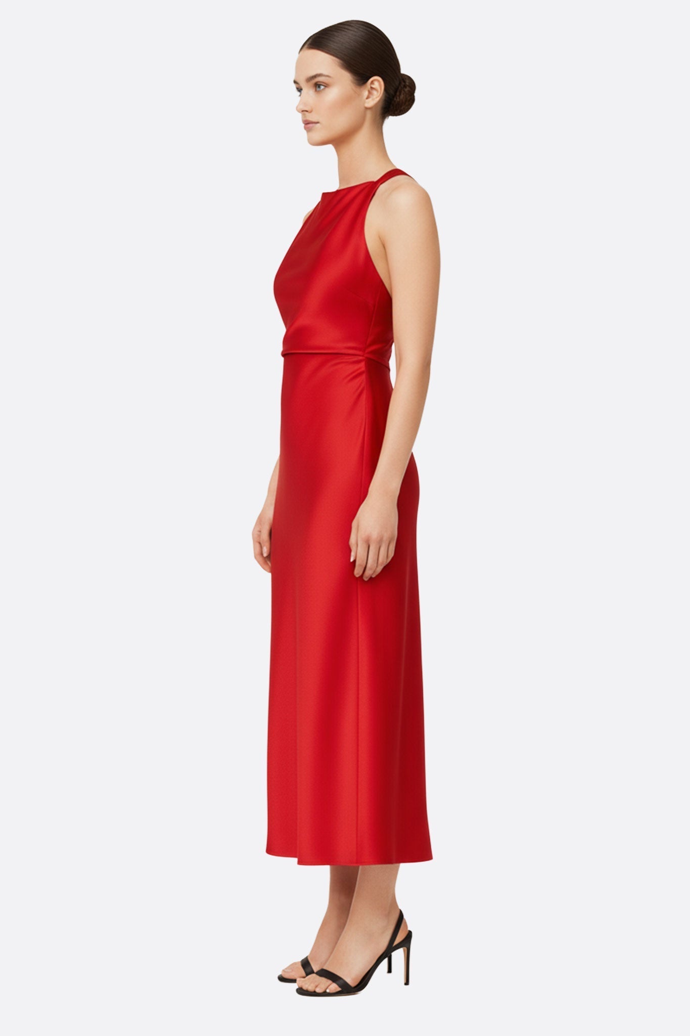 Red Satin Halter-Neck Maxi Dress