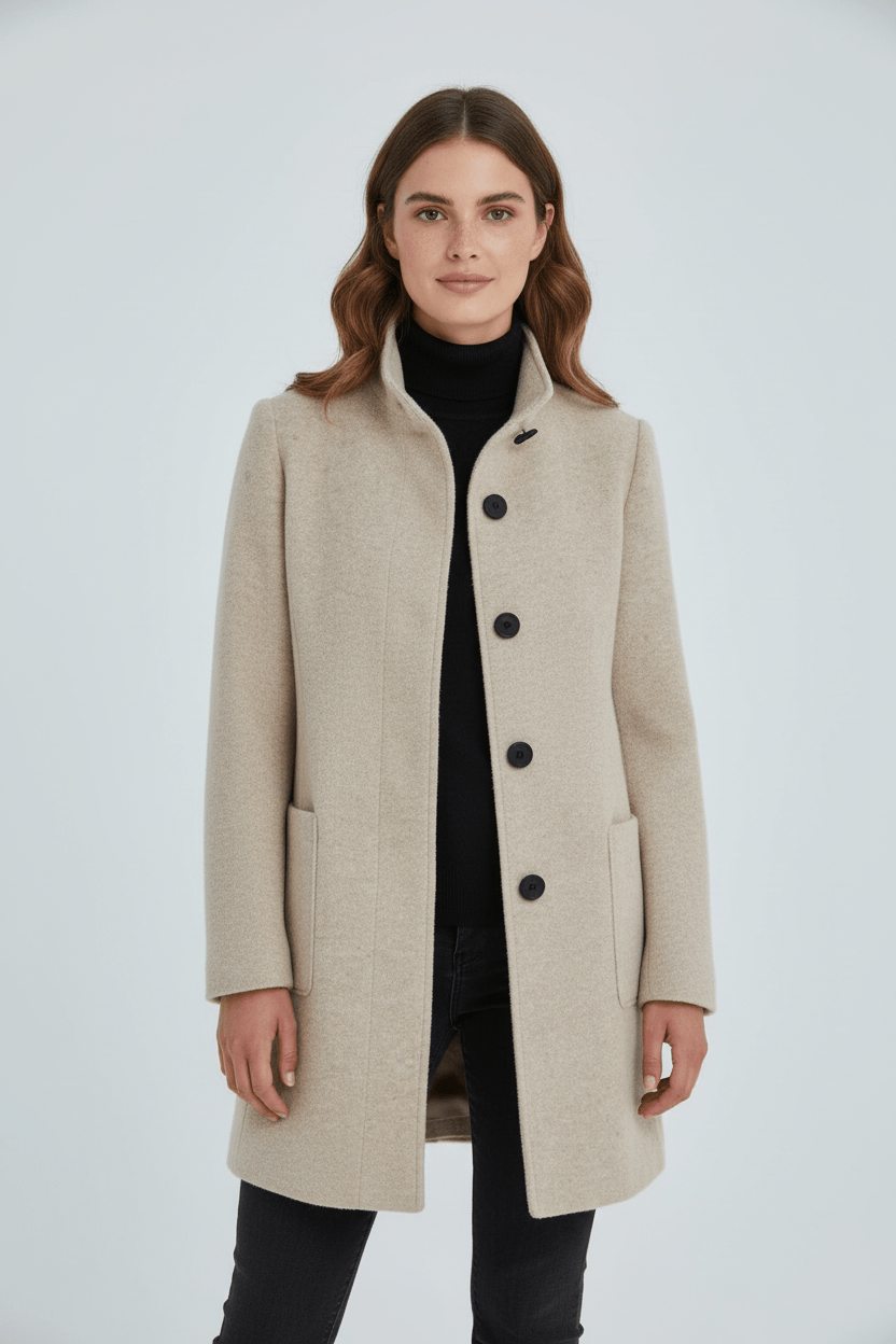 Elara | Women’s Wool-Blend Coat with Stand Collar and Timeless Silhouette