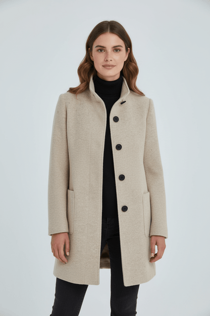 Elara | Women’s Wool-Blend Coat with Stand Collar and Timeless Silhouette
