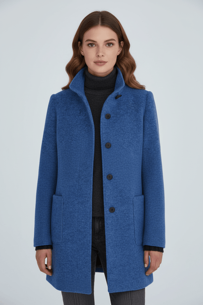 Elara | Women’s Wool-Blend Coat with Stand Collar and Timeless Silhouette
