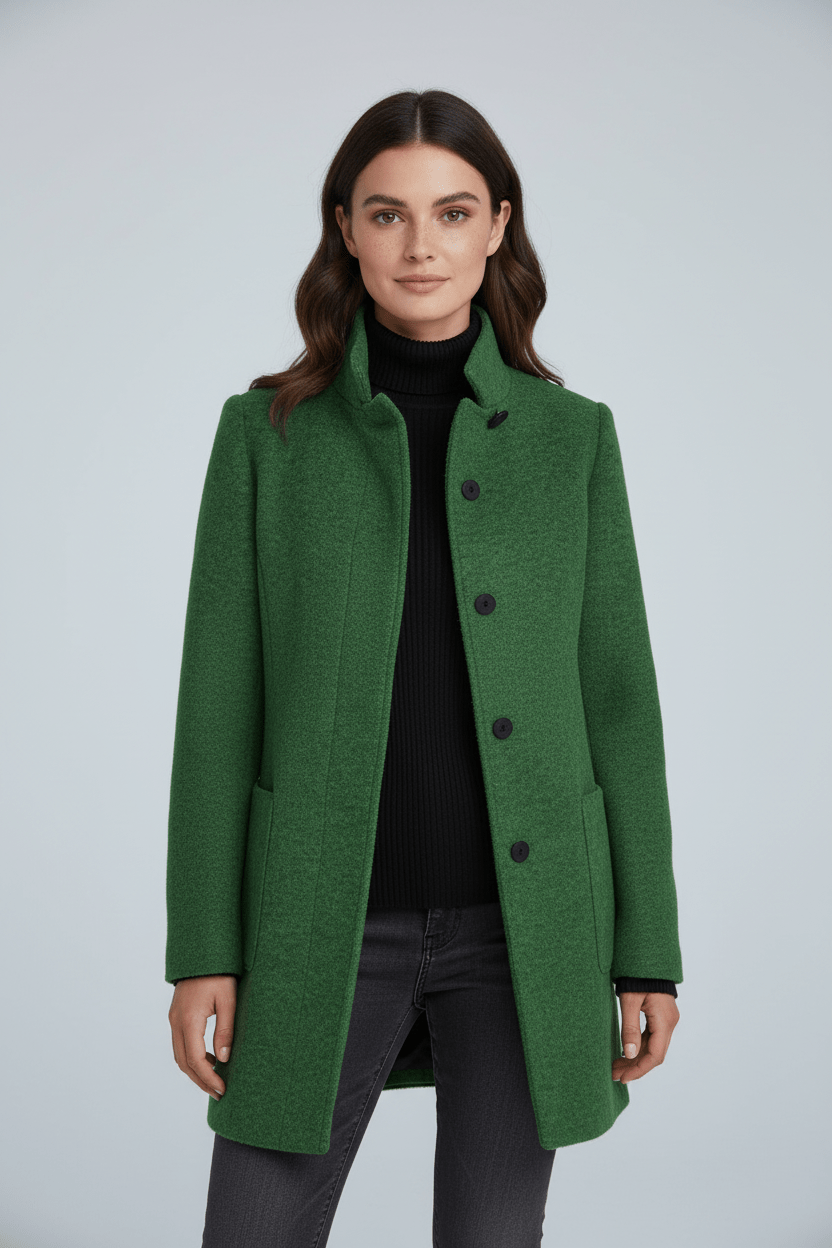 Elara | Women’s Wool-Blend Coat with Stand Collar and Timeless Silhouette