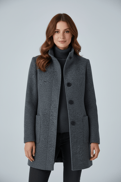 Elara | Women’s Wool-Blend Coat with Stand Collar and Timeless Silhouette