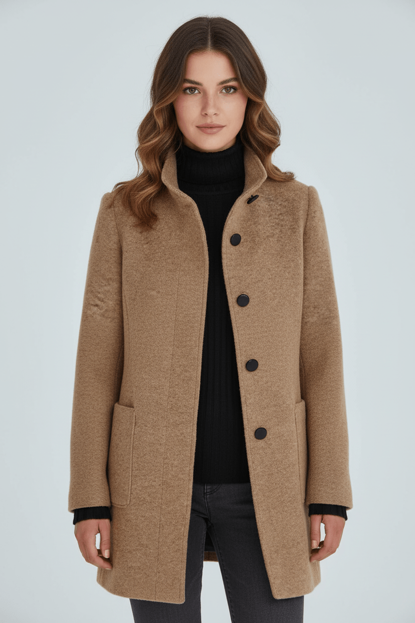 Elara | Women’s Wool-Blend Coat with Stand Collar and Timeless Silhouette
