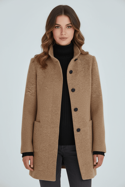 Elara | Women’s Wool-Blend Coat with Stand Collar and Timeless Silhouette