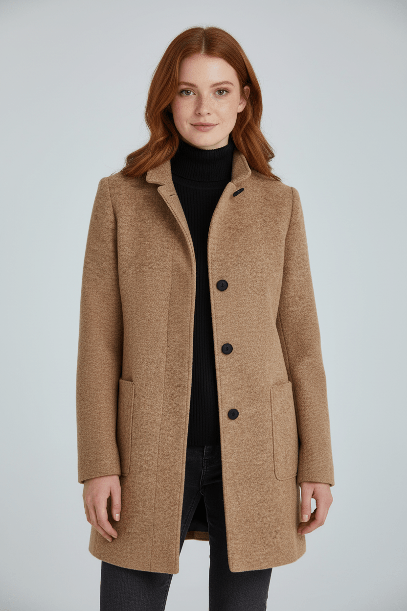Elara | Women’s Wool-Blend Coat with Stand Collar and Timeless Silhouette
