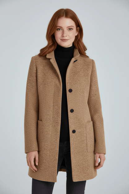 Elara | Women’s Wool-Blend Coat with Stand Collar and Timeless Silhouette