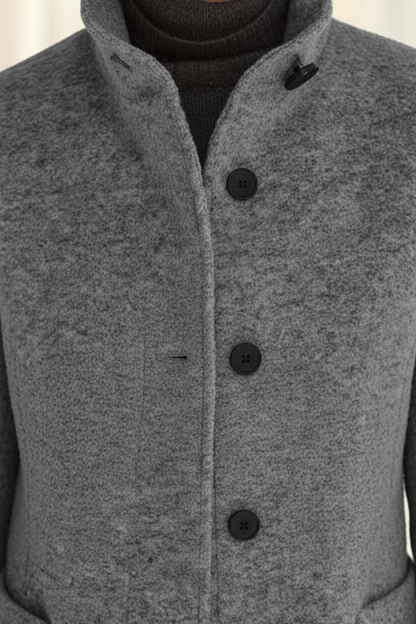 Elara | Women’s Wool-Blend Coat with Stand Collar and Timeless Silhouette