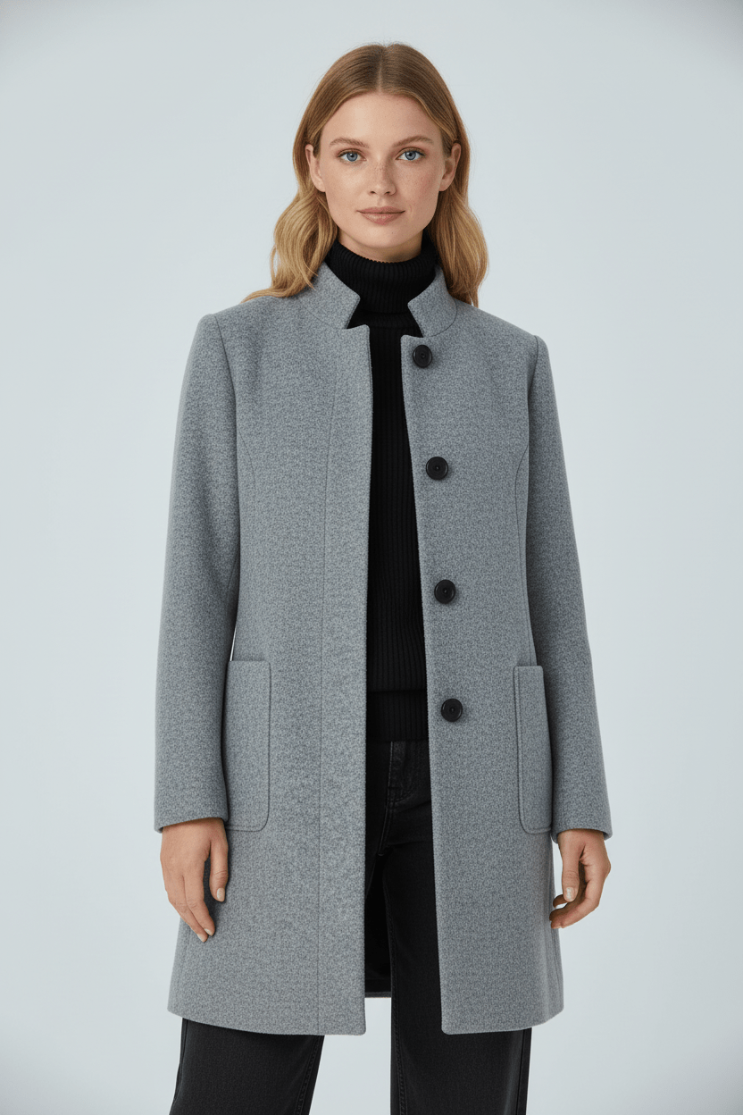 Elara | Women’s Wool-Blend Coat with Stand Collar and Timeless Silhouette