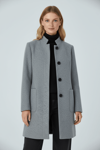 Elara | Women’s Wool-Blend Coat with Stand Collar and Timeless Silhouette
