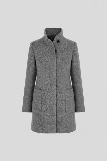 Elara | Women’s Wool-Blend Coat with Stand Collar and Timeless Silhouette