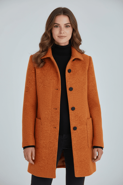 Elara | Women’s Wool-Blend Coat with Stand Collar and Timeless Silhouette
