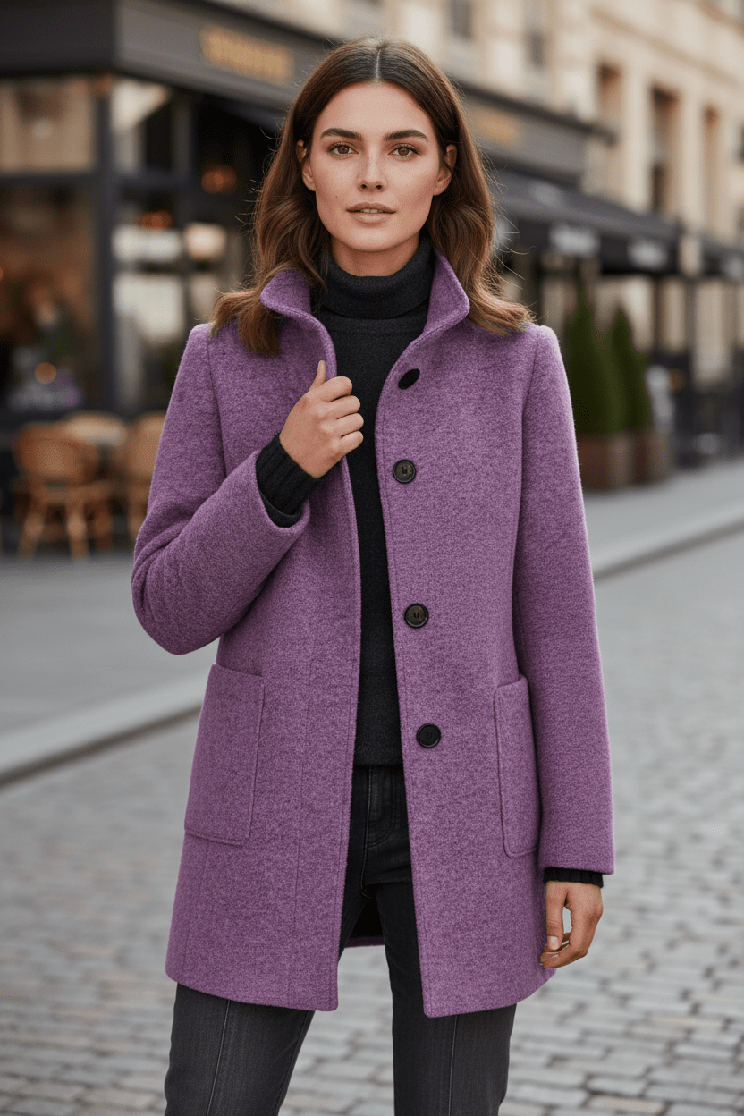 Elara | Women’s Wool-Blend Coat with Stand Collar and Timeless Silhouette