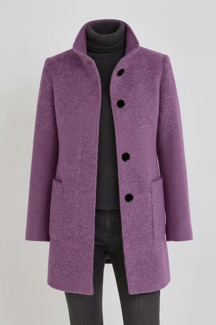 Elara | Women’s Wool-Blend Coat with Stand Collar and Timeless Silhouette