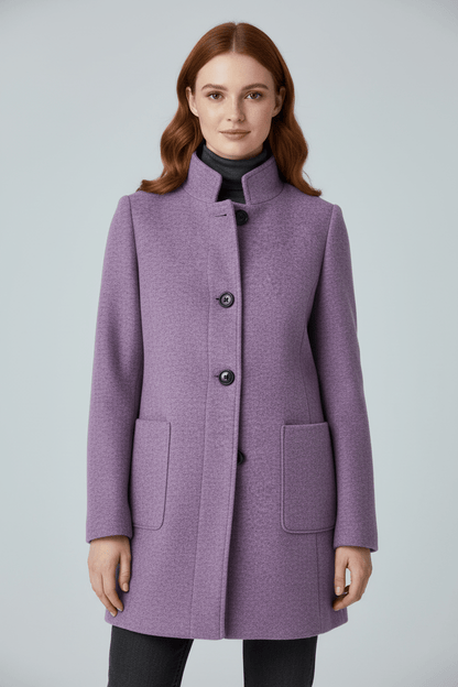 Elara | Women’s Wool-Blend Coat with Stand Collar and Timeless Silhouette