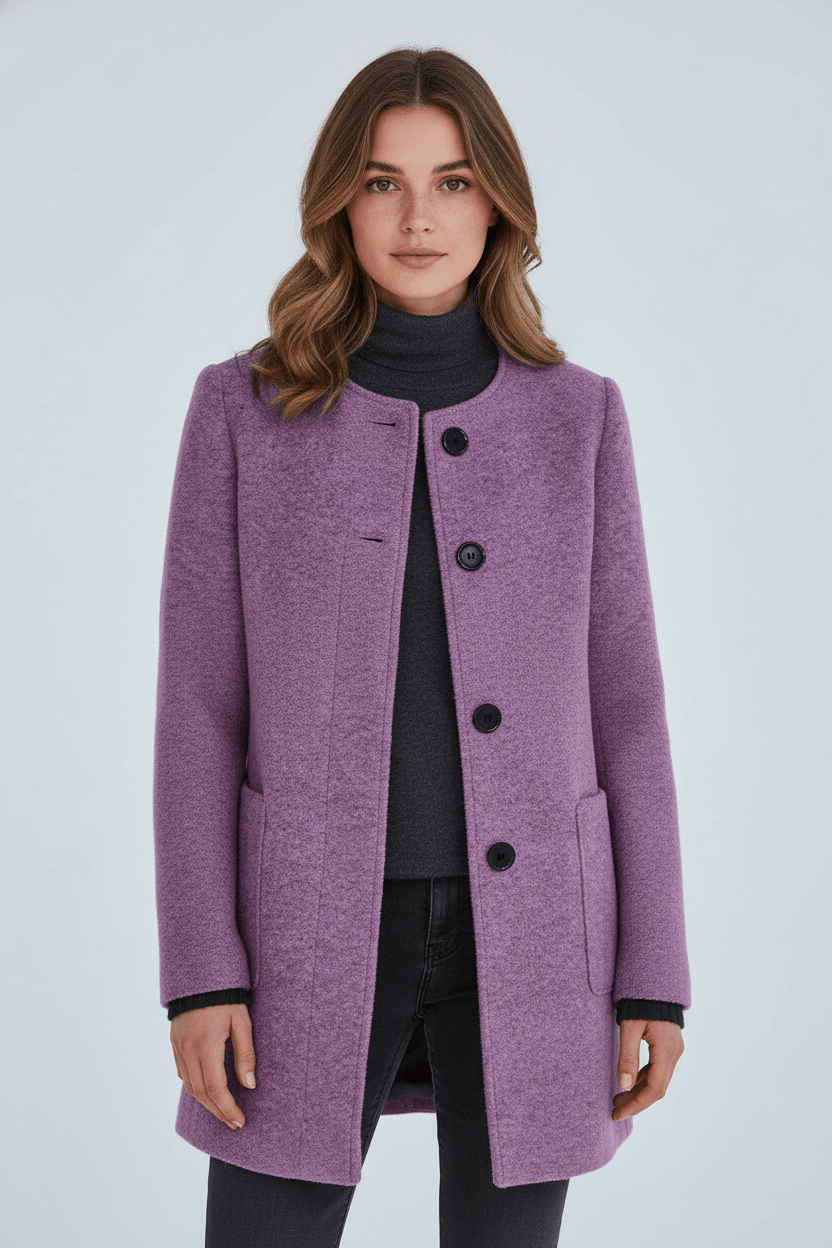 Elara | Women’s Wool-Blend Coat with Stand Collar and Timeless Silhouette