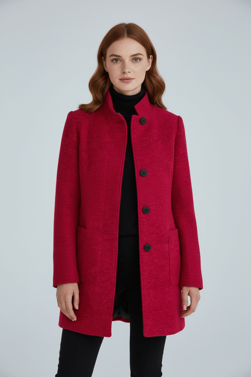 Elara | Women’s Wool-Blend Coat with Stand Collar and Timeless Silhouette