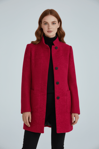 Elara | Women’s Wool-Blend Coat with Stand Collar and Timeless Silhouette