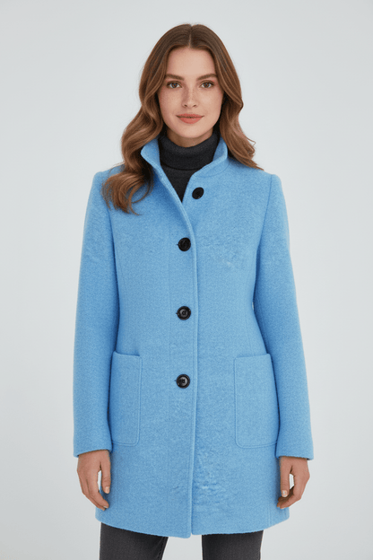 Elara | Women’s Wool-Blend Coat with Stand Collar and Timeless Silhouette