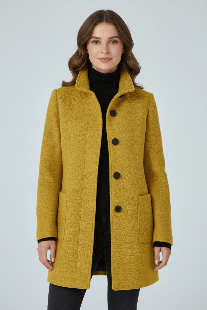 Elara | Women’s Wool-Blend Coat with Stand Collar and Timeless Silhouette