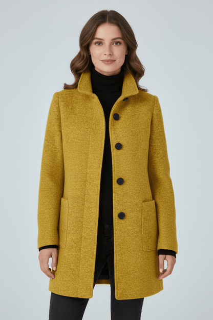 Elara | Women’s Wool-Blend Coat with Stand Collar and Timeless Silhouette