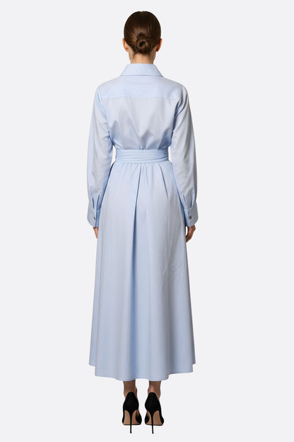 Sky Blue Longline Shirt Dress with Belted Waist