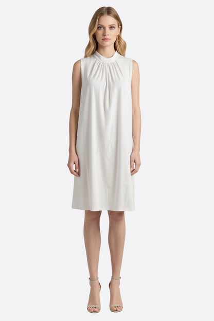 White Draped Neck Midi Dress