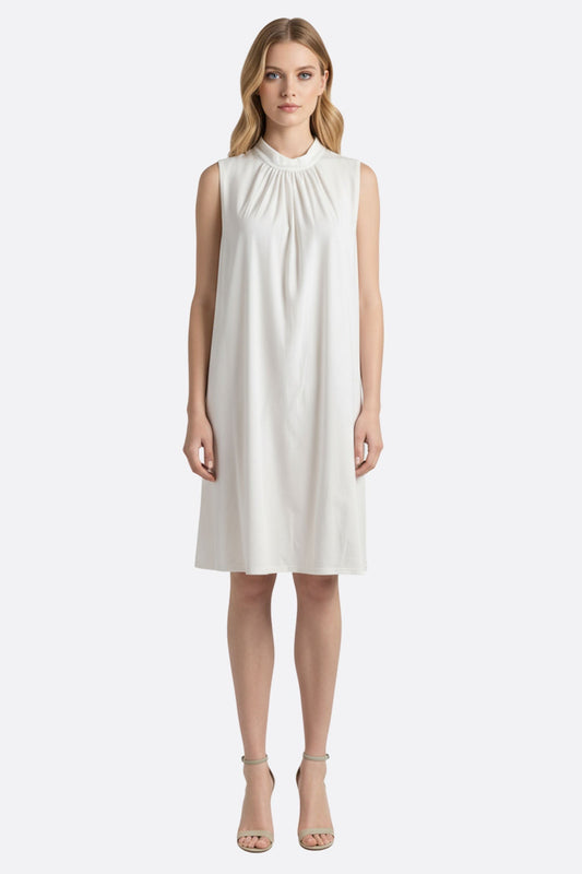 White Draped Neck Midi Dress