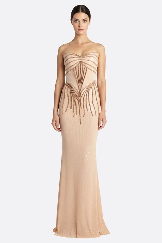Beige Embroidered Mermaid Maxi Dress
