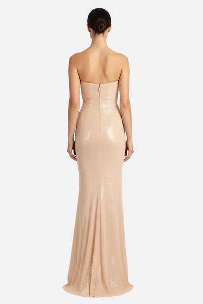 Beige Embroidered Mermaid Maxi Dress