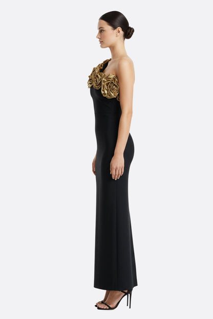 Black Asymmetric Neckline Maxi Dress